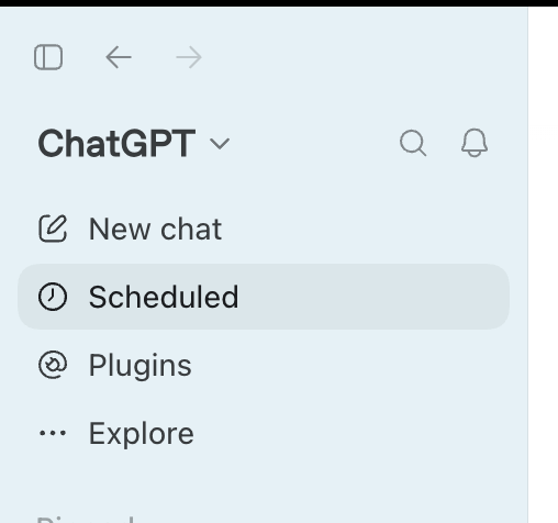 ChatGPT sidebar with Scheduled selected