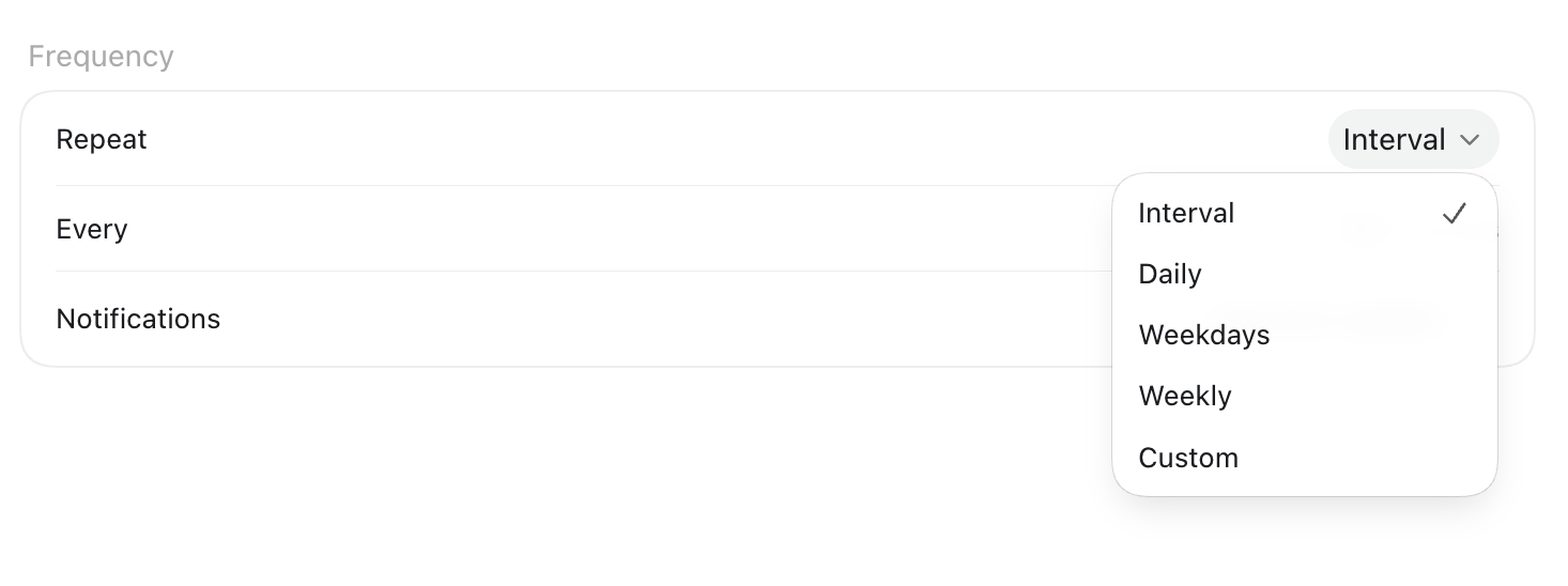 ChatGPT scheduled task frequency set to Interval